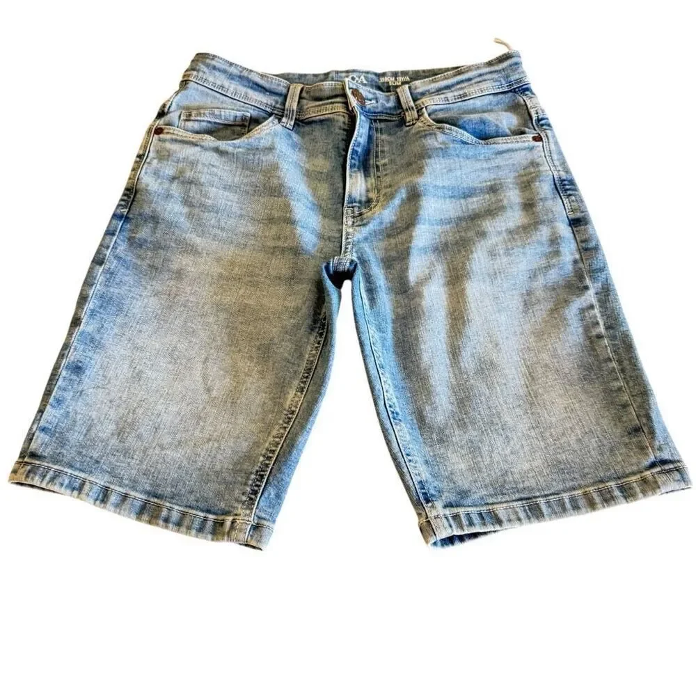 C & A Slim Blue Denim Boys Adjustable  Waist Fly Jeans Shorts Sz 13 #2494